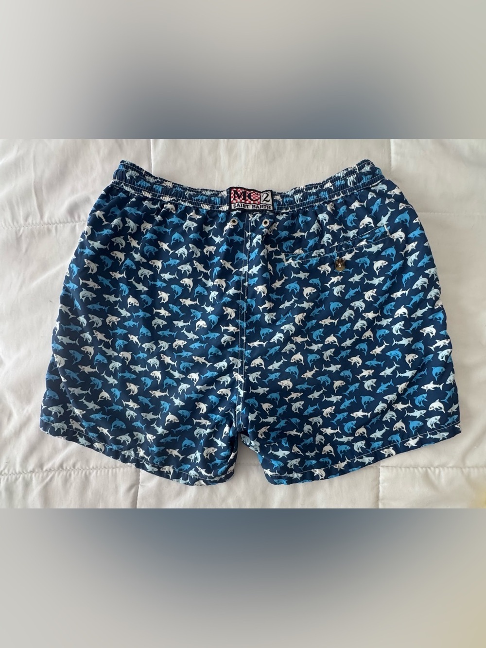 MC2 Saint Barth Men's Shark-Print Swim Shorts - Navy & White & Blue - Picture 11 of 15